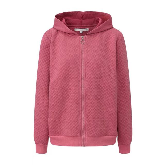 Großhandel Damen Reißverschluss Hoodie Jacke Rippbündchen und Saum Zwei Seitentaschen Lässige Passform Diamant Jacquard Reißverschluss Hoodie Damen