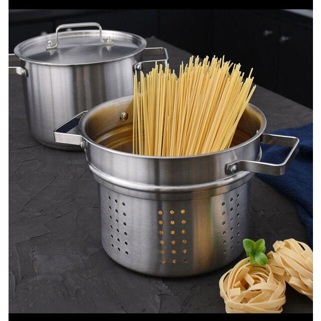 Pots à pâtes en gros Pot en acier inoxydable épaissi Multi-usage pour blanchir les pâtes, frire, riz, soupe, Batterie de cuisine universelle