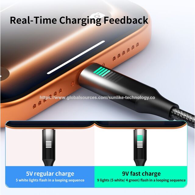 OEM Factory price LED running cable, LED flash speed syncs with charging power, Support up to 240W fast charging, 480Mbps data for sale at factory direct price