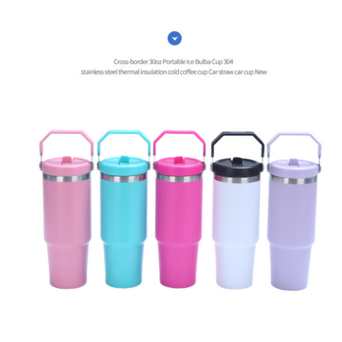 Gobelet isotherme en acier inoxydable - Gobelet de voiture portable de grande capacité 30 oz, portable pour l'extérieur avec paille, vente en gros disponible