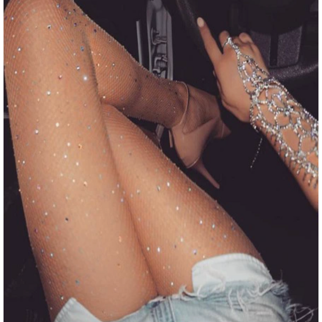 جوارب شبكية مرصعة بأحجار الراين البراقة - جوارب نسائية شبكية شفافة مثيرة مزينة بأحجار لامعة for sale at factory direct price