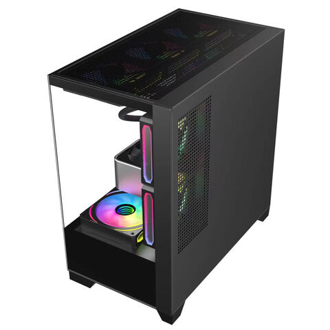 Caixa de jogos mid-tower LED para desktop, atacado, vidro personalizado para desktop, BTX, plexiglass com ventoinha, computador de escritório