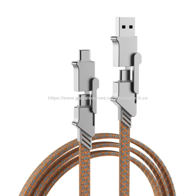 الشركة المصنعة تبيع مباشرة كابلات بيانات أربعة في واحد من سبائك الزنك كابل شحن سريع USB 2.0 بطول 1 متر