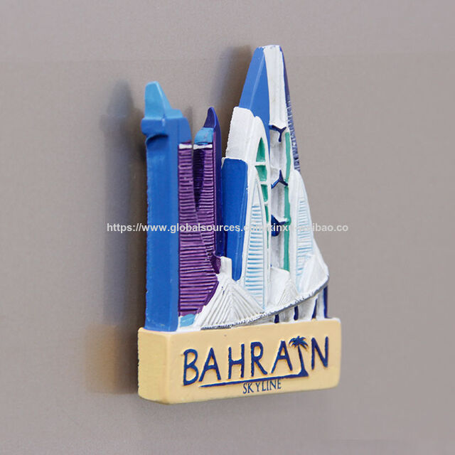 Aimant de réfrigérateur 3D en résine représentant la silhouette de Bahreïn : Design architectural de la ville, souvenir de voyage, décoration intérieure, artisanat en résine personnalisable for sale at factory direct price