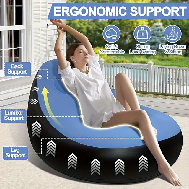 Juego de Sofá Comprimido Silla de Muebles Inflables con Taburete para Descansar los Pies, Tumbonas Plegables de Interior con Bomba de Aire