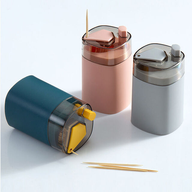 Kreativer Zahnstocher-Halter im Großhandel, automatischer Pop-up-Zahnstocher-Spender, tragbares Zahnstocher-Glas zum Drücken für das Wohnzimmer zu Hause