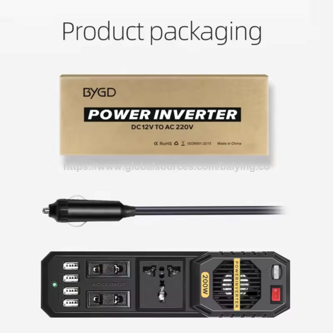 PROMO ! Onduleur de voiture BYGD 150W, DC 12V/24V vers AC 220V, Prise universelle, 4*USB pour chargement mobile et ordinateur, OEM, ODM