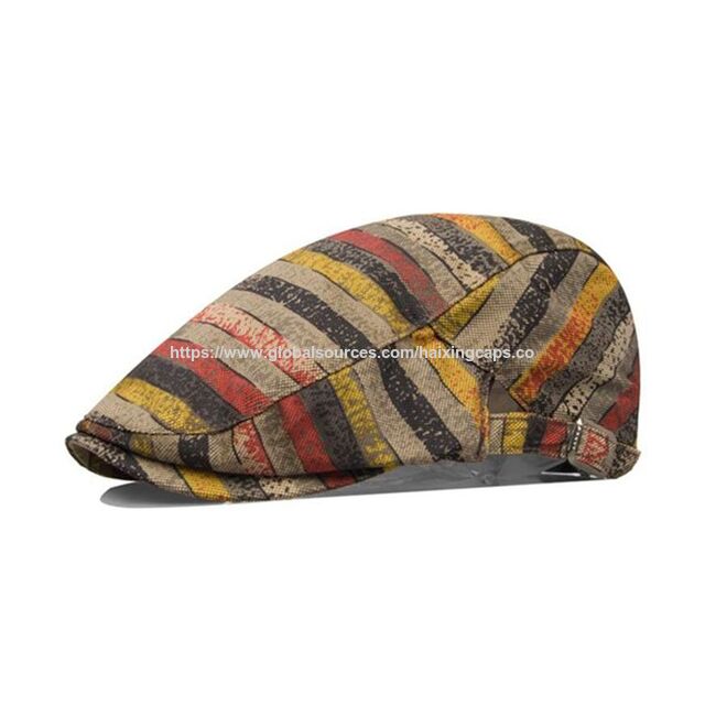 Grosir Pabrik Retro Bergaris Unisex Topi Baret Kustom Poliester Katun Topi Baret Dewasa untuk Pakaian Kasual Sehari-hari & Mode Jalanan