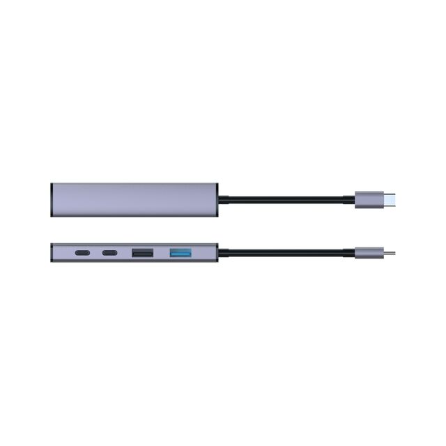 Concentrador USB Tipo C 5 en 1 Ultra Delgado, 100W PD para Mac y PC, Transferencia de Datos OTG, Extensor USB con Puertos USB A y USB C