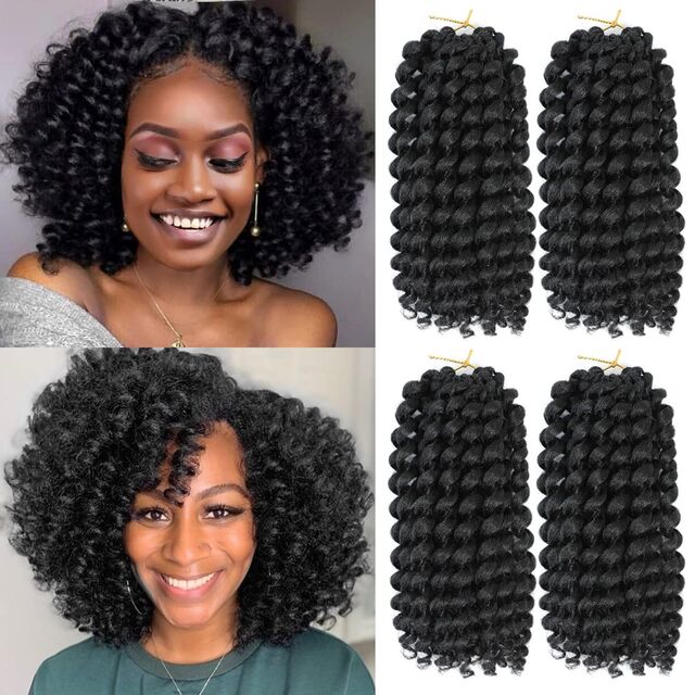 Pelo de ganchillo Jamaican Bounce de 12 pulgadas para mujeres negras, 4 paquetes, 72 raíces, negro natural, rizos Jumpy Wand, pelo corto pre-bucleado y rizado for sale at factory direct price