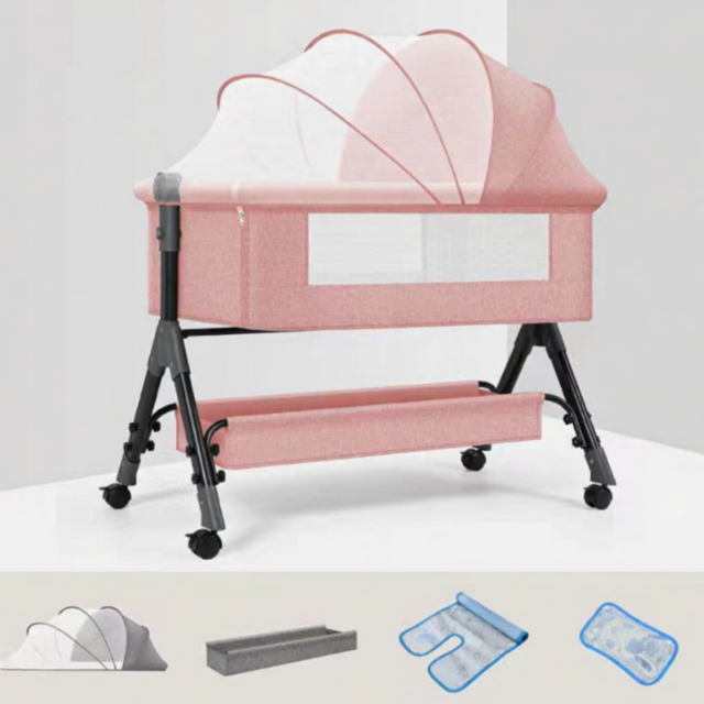 Berceau portable, lit mobile pour nouveau-né, grand lit assemblé, lit BB avec roulettes, petit lit, acier inoxydable for sale at factory direct price