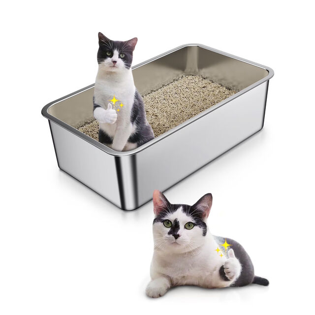 Bac à litière pour chat en acier inoxydable, bac métallique à bords hauts anti-insectes, contrôle des odeurs, facile à nettoyer