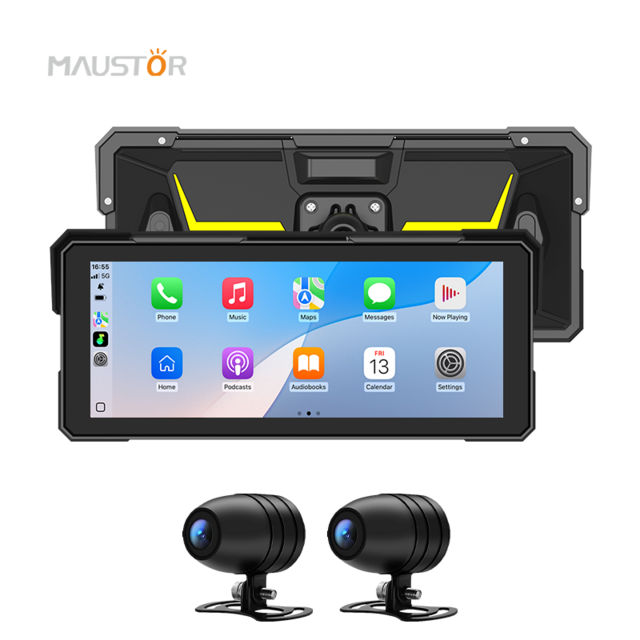 Maustor نموذج خاص مقاوم للماء IP67 شاشة IPS عالية الدقة 8 بوصة نظام تحديد المواقع العالمي (GPS) محمول للدراجات النارية Carplay لاسلكي مع كاميرا لوحة القيادة