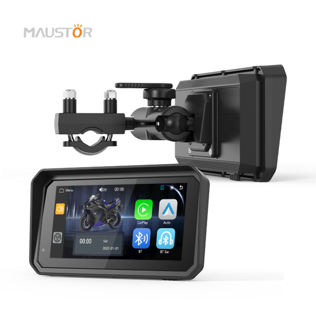 Maustor Écran HD IPS 6 pouces étanche IP67 Navigation GPS Android Auto sans fil Portable Moto Carplay (Modèle Privé)