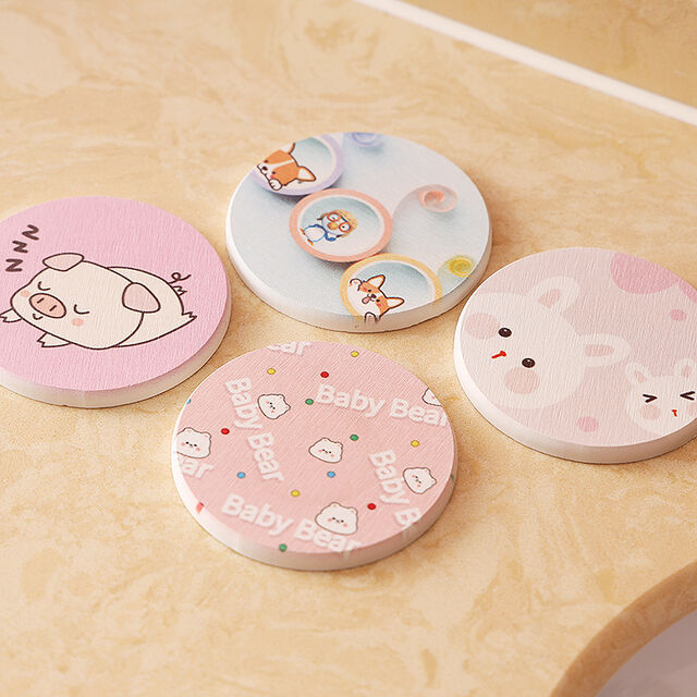 Nouveau dessous de tasse à thé en bois, tapis isolant pour bouilloire à eau avec motif de dessin animé mignon, sets de table imprimés en couleur pour table à manger et table de bain for sale at factory direct price