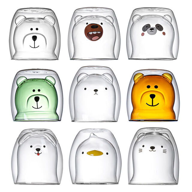 Taza de Expreso de Doble Pared con Diseño de Oso de Dibujos Animados - 200ml, Vaso de Vidrio de Borosilicato con Certificación CE for sale at factory direct price