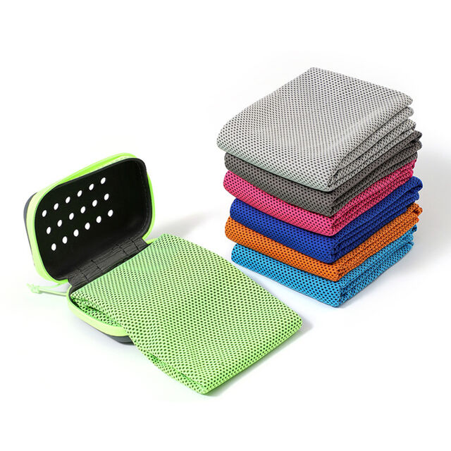 Toalla de Microfibra Deportiva Súper Seca con Logo Impreso, Tejido de Punto, Color Sólido, Enfriamiento Ice, con Empaque Ecológico