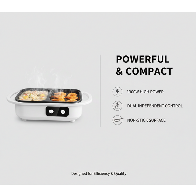 Fournisseur Ménager 2-en-1 Shabu-Shabu Pot & Grill Électrique Yakiniku | Marmite Divisée de 1300W pour Cuisine de Table avec Double Contrôle