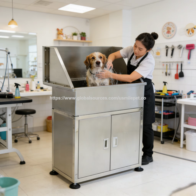 USMILEPET Fabrik Edelstahl Hundebadewanne für Tierfriseursalons mit Stauraum, Grooming Badewanne für Pet Spa Badeprodukte