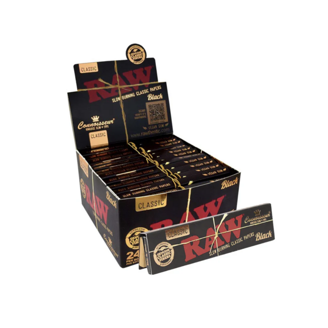 أوراق RAW Black Connoisseur King Size Slim + Tips - عبوة من 24 for sale at factory direct price