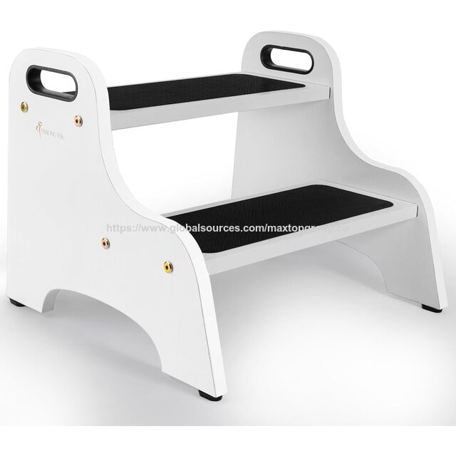Banco de madeira antiderrapante de dois degraus para crianças pequenas com alças portátil para uso doméstico multiuso por atacado for sale at factory direct price