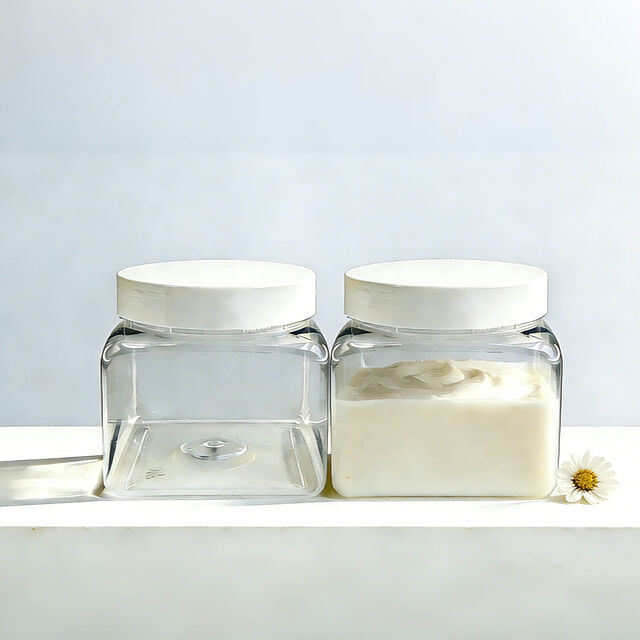 Pot carré en plastique de qualité alimentaire de 16 oz avec couvercle à vis blanc pour masque facial et beurre corporel