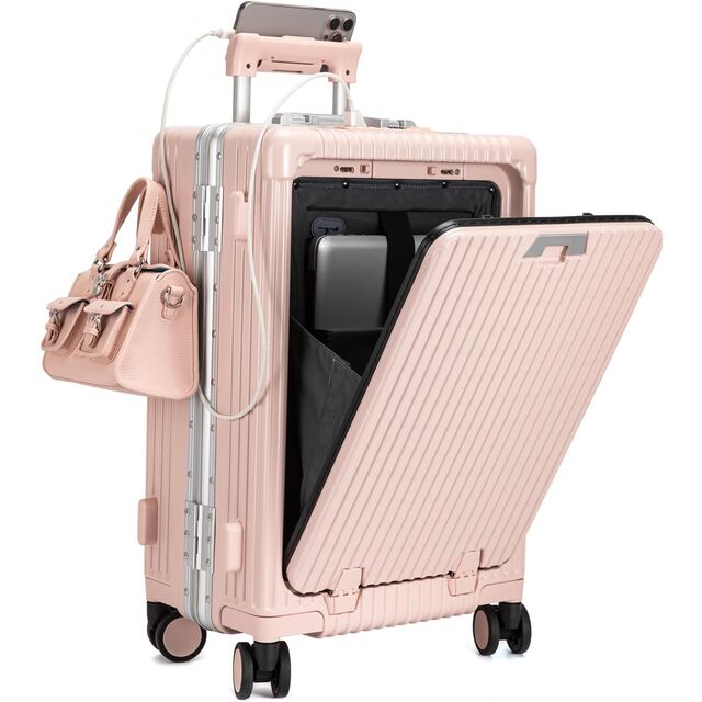 20-Zoll-Aluminiumrahmen Reißverschlussloses PC-Hartschalen-Spinner-Räder-Gepäck, eingebautes TSA-Schloss, Handgepäckkoffer, mit Getränkehalter, USB for sale at factory direct price