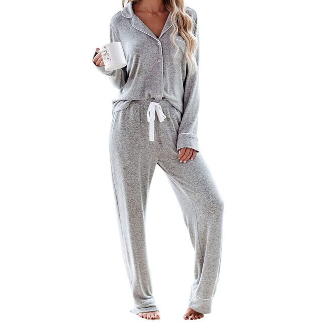Damen Schlafanzug Sets Langarm Knopfleiste Nachtwäsche Weiche Pyjamas Lounge Sets for sale at factory direct price