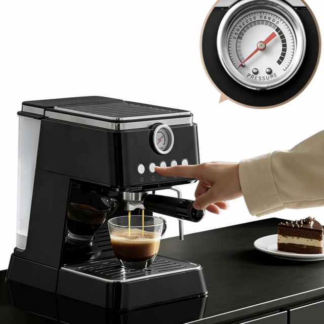 Machine à café expresso compacte en acier inoxydable avec mousseur à vapeur et manomètre pour baristas à domicile