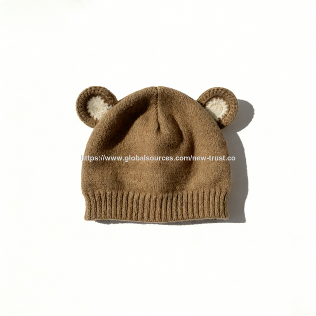Gorro de Oso de Punto al por Mayor para Bebé - Gorro de Invierno Suave y Cálido para Recién Nacidos, Adorable Gorro Tejido Marrón para 0-12 Meses