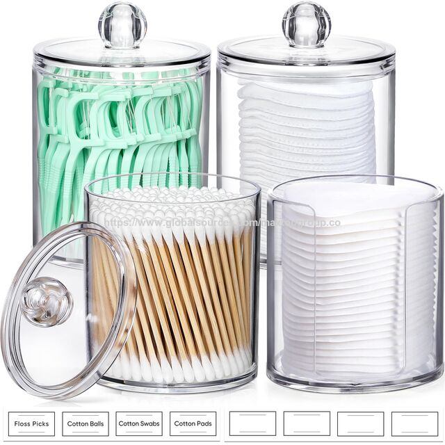 Boîtes de rangement en acrylique 4 pièces en gros - Petits pots en plastique transparents pour le soin du coton et le rangement des cure-dents