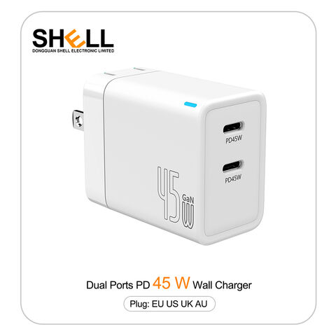 45W GaN Ladegerät mit Dual-Ports und Schnellladefunktion für Mobiltelefone, Serie von Ladegeräten mit austauschbarem Stecker, Reiseschnellladegerät – Verkaufsschlager
