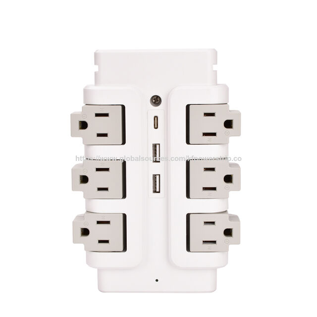 Regleta de enchufes con puertos USB, 6 tomas de corriente, enchufe de carga USB-C para pared