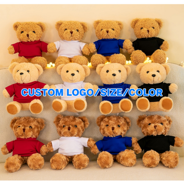 Ours en peluche promotionnel doux en gros avec logo de t-shirt vierge personnalisé - Peluches personnalisables