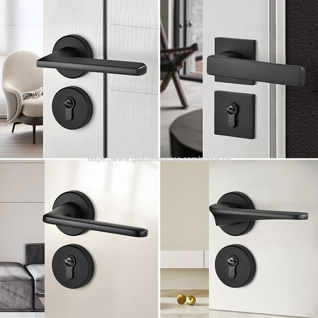 Ensemble de Serrure de Porte de Chambre à Coucher Magnétique Noire Silencieuse, Conception Séparée pour Salle de Bain et Portes Intérieures en Bois