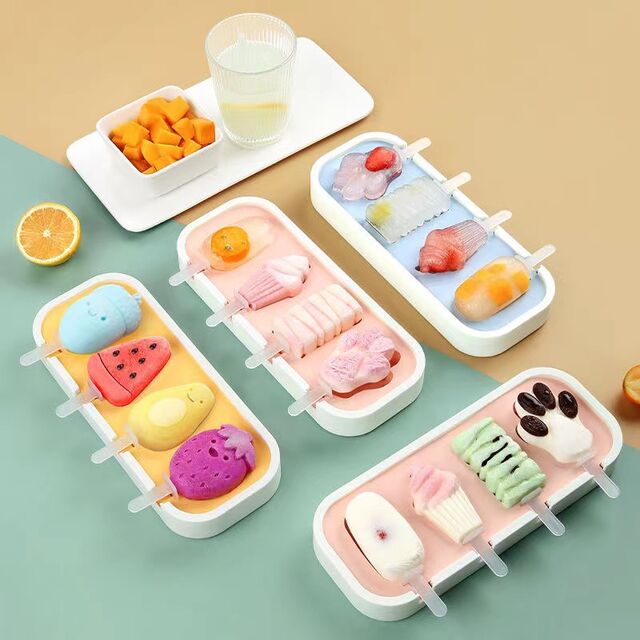 قوالب آيس كريم بالجملة، سيليكون غذائي، للاستخدام المنزلي، آيس بوب DIY، كعكة آيس كريم، نماذج عصا الجبن الكرتونية للأطفال for sale at factory direct price