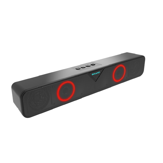 Barra de sonido brillante, 5W*2, BT/USB/TF/AUX/FM, luz RGB, batería de 1200mAh - Altavoz inalámbrico para PC y TV al por mayor