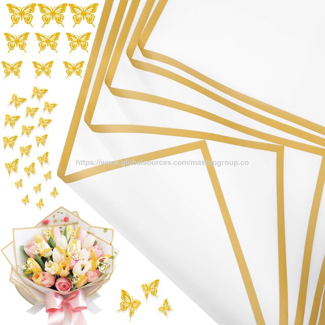 Papel de Embrulho de Flores Impermeável no Atacado, Conjunto de 20 Peças - Padrão Floral para Embalagem de Presente