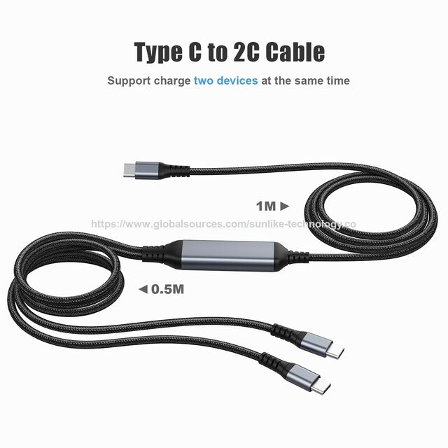 ODM OEM, Sunlike Type C to 2C cable,PD 100W fast charging, Intelligent distribution, 70W + 30W, mobile phone charging