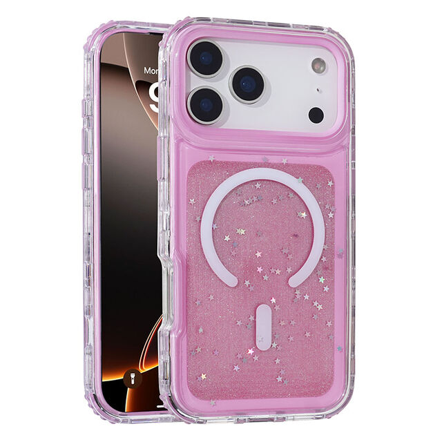 Coque de téléphone de luxe en gros Urban Play, paillettes de gel mignonnes, compatible Magsafe, TPU et PC hybride 3-en-1 pour iPhone 17 Pro.