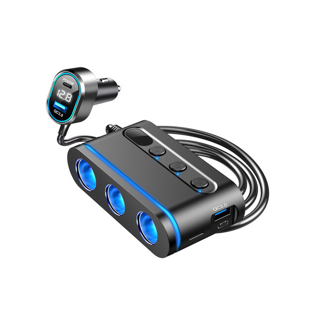 Adaptateur Allume-Cigare de Voiture 12V/24V Quick Charge 3.0 avec 2 Ports Type-C + 1 Port USB Chargeur Rapide Universel