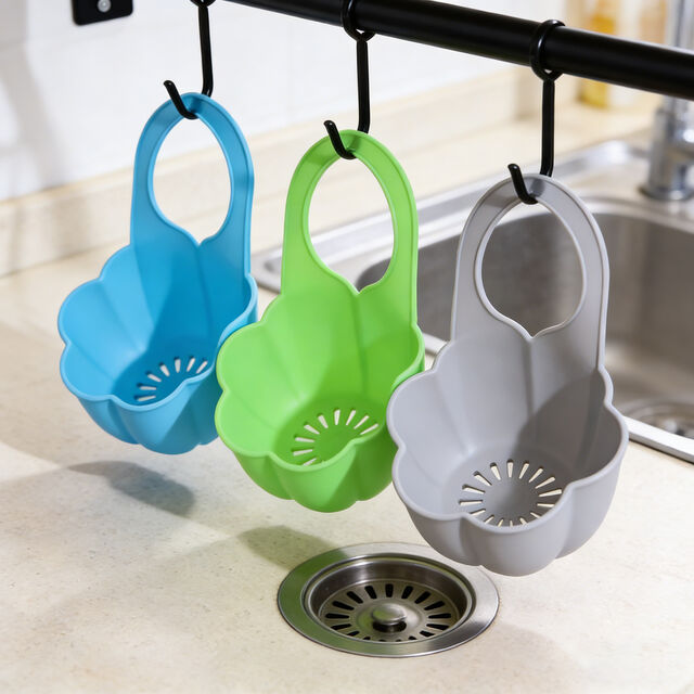 Panier de drainage suspendu portable pour cuisine, support d'éponge en silicone, étagère à savon, boîte de rangement pour évier for sale at factory direct price