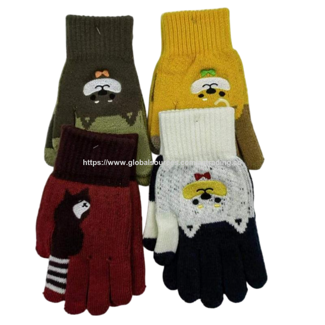 Gants unisexes d'hiver unis et tendance avec broderie jacquard en jaune, gris foncé et gris clair, compatibles avec les écrans tactiles for sale at factory direct price