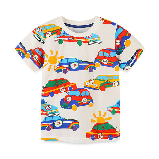 T-shirt à manches courtes pour garçons, 100 % coton, vêtements pour enfants entièrement imprimés avec de petites voitures, demi-manches pour filles, vêtements décontractés d'extérieur pour enfants, antidérapant for sale at factory direct price