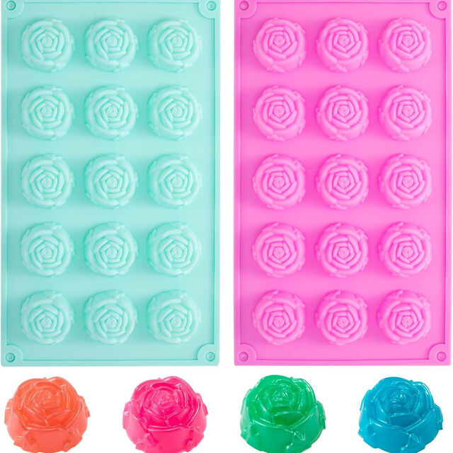 Molde de silicona para pastel con forma de rosa de 15 cavidades, molde para helado, pudín y gelatina, molde para jabón artesanal DIY for sale at factory direct price