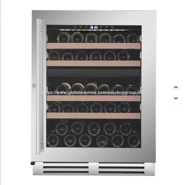 Garrafeira Inverter Embutida com Zona Silenciosa para Vinhos e Bebidas, Controle Eletrônico de Temperatura, 70 Garrafas, Madeira e Aço Inox