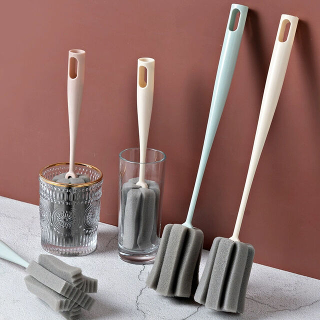 Escova de limpeza por atacado para copos de vidro com cabo longo, escova para copos com cabo longo, escova para chá para garrafas compridas, escova de esponja para lavar copos for sale at factory direct price