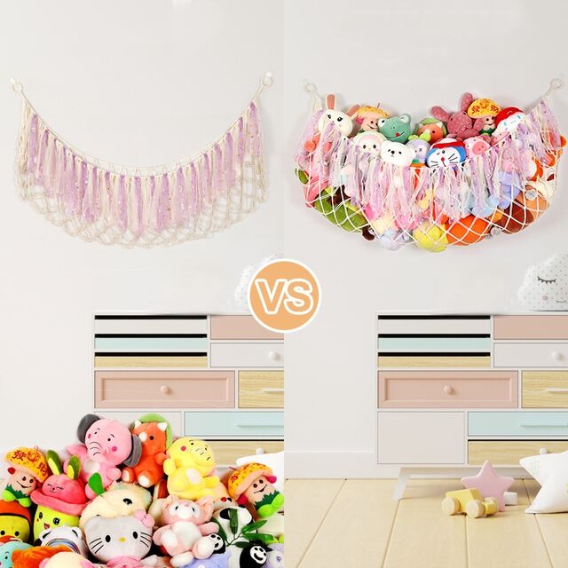 Filet de Rangement pour Jouets Tissé à la Main en Gros, Corde en Coton Colorée, Sac de Rangement d'Angle Mural pour Enfants, Sac de Rangement Suspendu