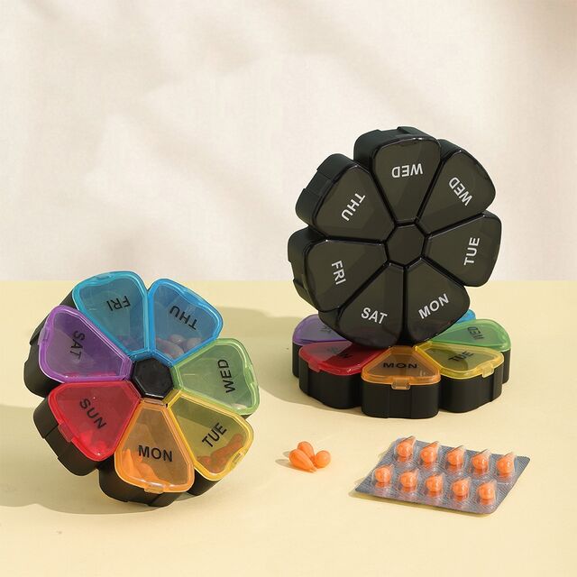 Nouvelle Boîte à Médicaments Portable Transparente en Forme de Pétale Arc-en-ciel pour le Stockage et l'Emballage des Médicaments sur Sept Jours, Vente en Gros for sale at factory direct price