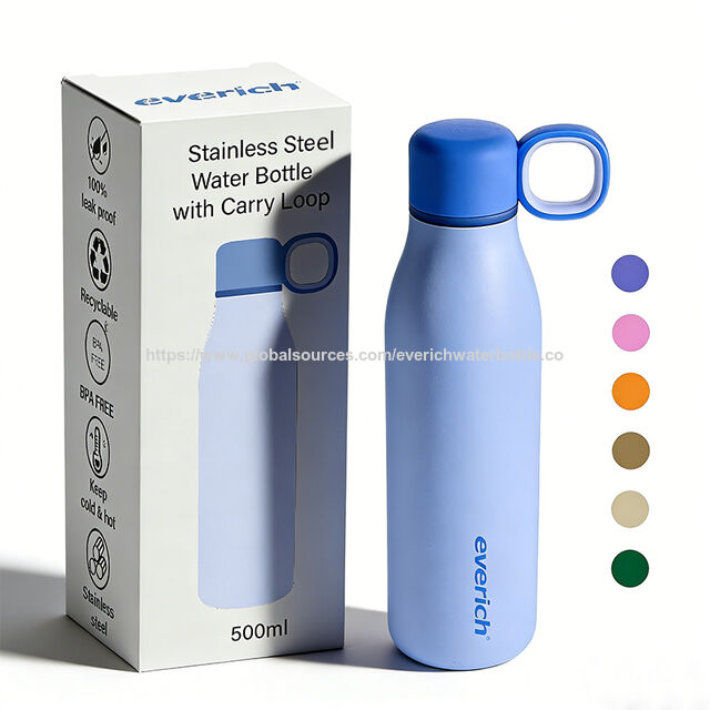 Kundenspezifische 500ml Edelstahl-Wasserflasche mit Trageschlaufe und 100% auslaufsicherem Deckel